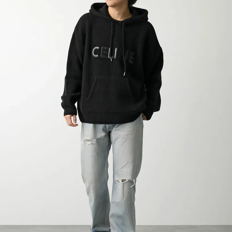 CELINE Hooded Sweater In Monochromic Wool-2