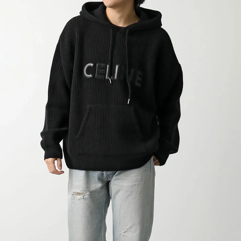 CELINE Hooded Sweater In Monochromic Wool-3
