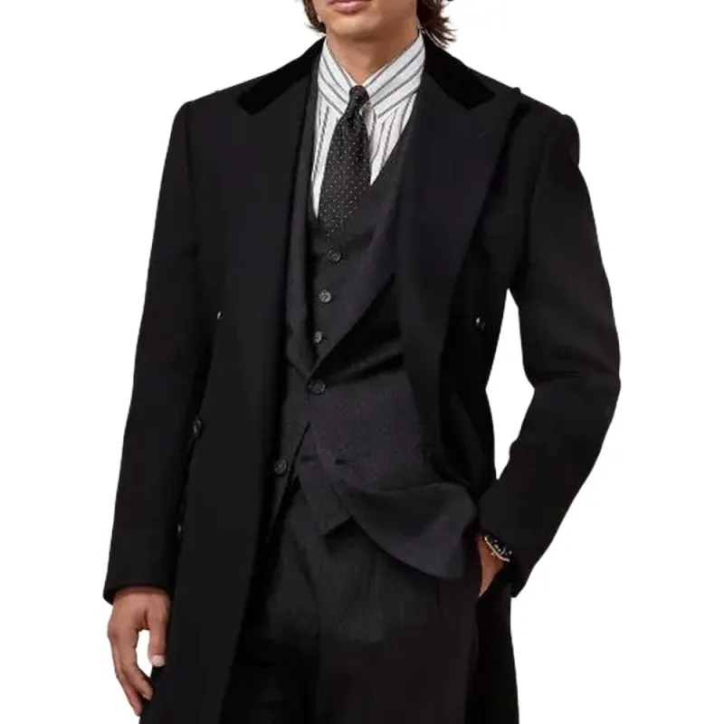 Polo Ralph Lauren Kent Handmade Wool-Cashmere Topcoat Coats Men's Black-3