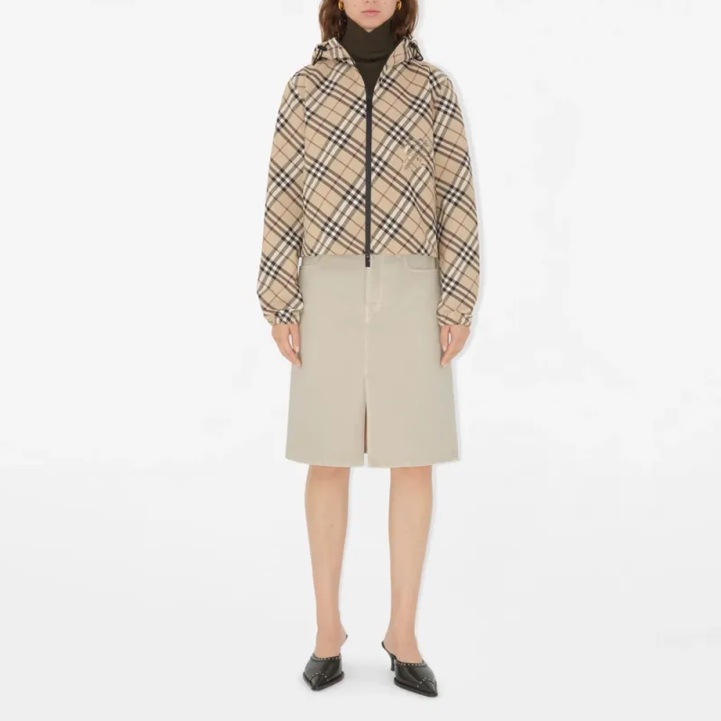 Burberry Checked Hooded Zip Up Jacket-1