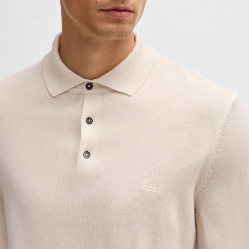 HUGO BOSS Logo embroidered Virgin Wool Polo Shirt-4