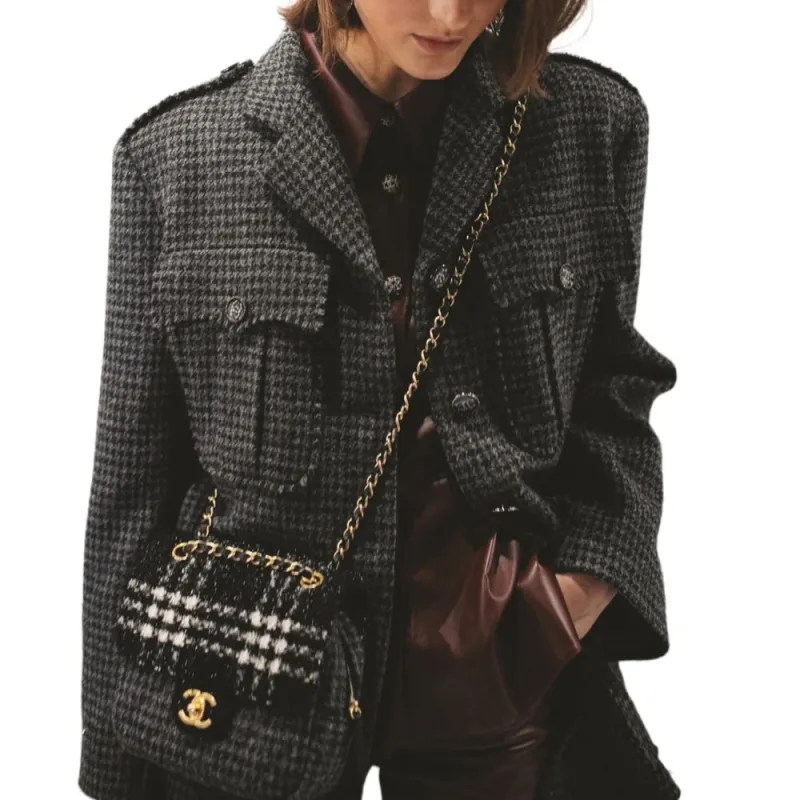 CHANEL Coats Women's Gray Black-2