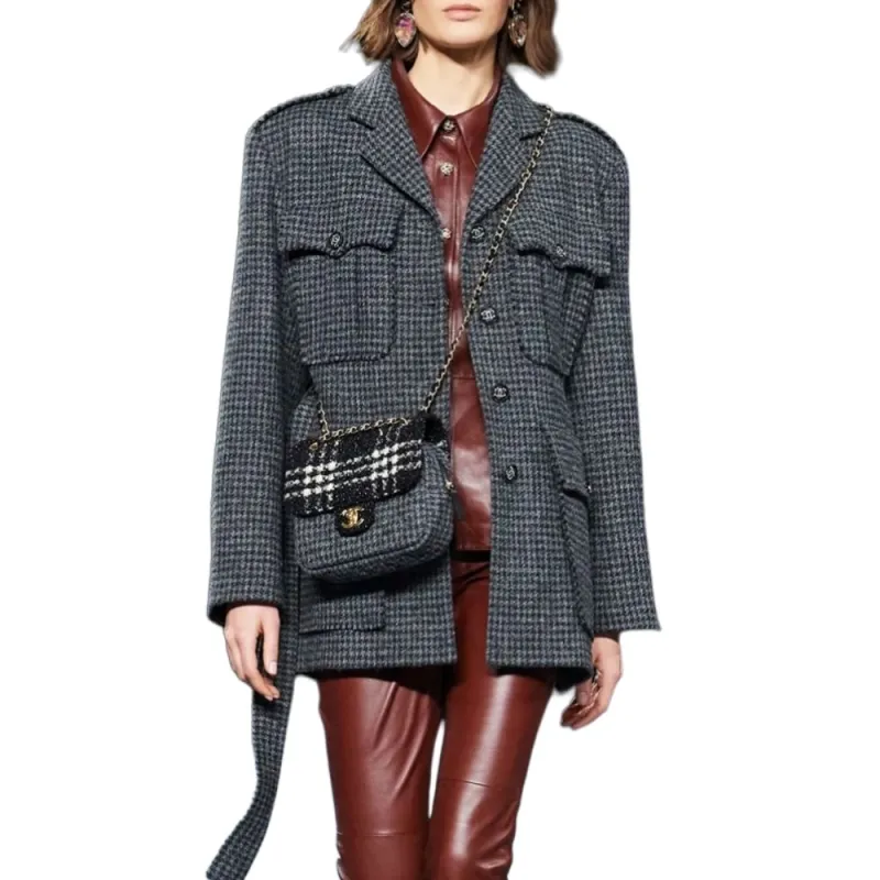 CHANEL Coats Women's Gray Black-3