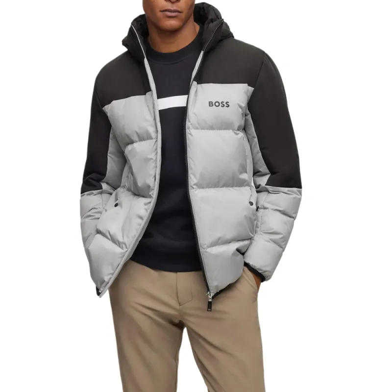 HUGO BOSS Regular Fit Water Repellent Down Jacket With Logo Detail Jackets & Coats Men's Light Gray-1
