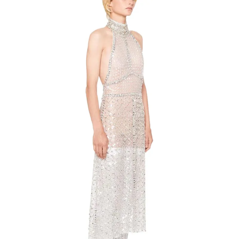 MIU MIU Halterneck Embroidered Organza Dress-3