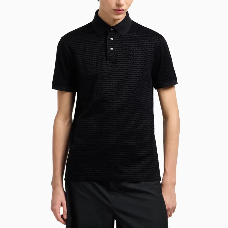 EMPORIO ARMANI Asv Lyocell blend Jersey Polo Shirt With Flocked Lettering All Over-2