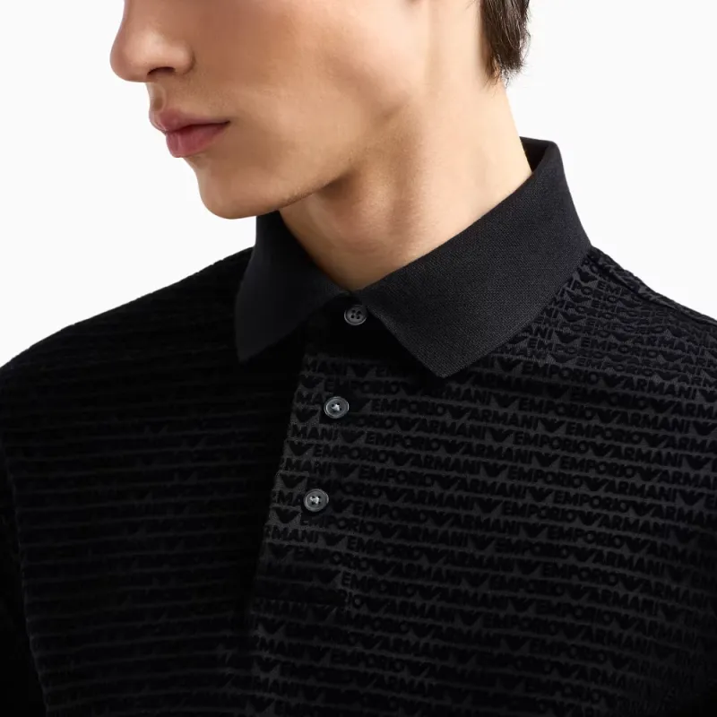 EMPORIO ARMANI Asv Lyocell blend Jersey Polo Shirt With Flocked Lettering All Over-4