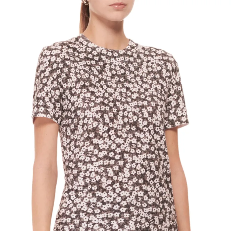 CHANEL Floral Print Crew Neck Short-Sleeved T-Shirt Women's Multicolor-2