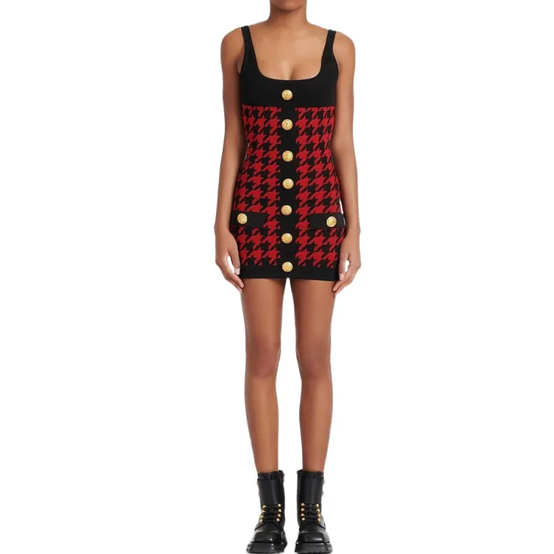 BALMAIN SS22 Sleeveless Dress Women's Red-2