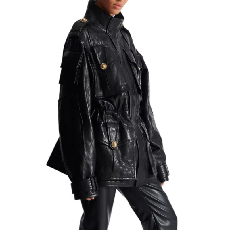 BALMAIN SS25 Leather Jacket Women's Black-5