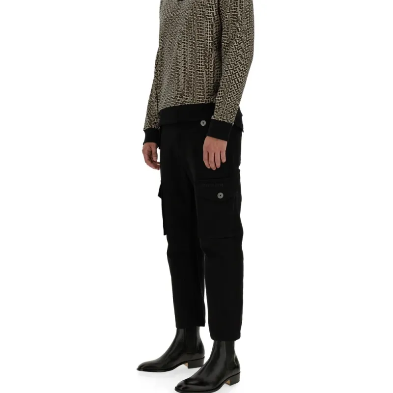 BALMAIN V Neck Monogram Jersey Sweatshirt-4