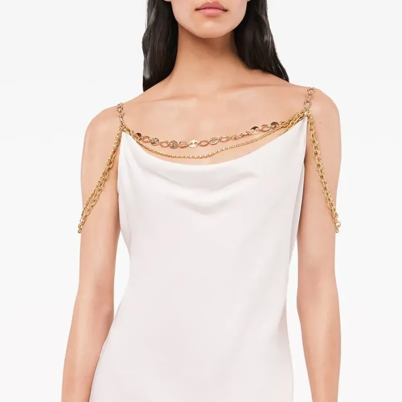 Paco Rabanne Chain Strap Cowl Neck Midi Dress-4