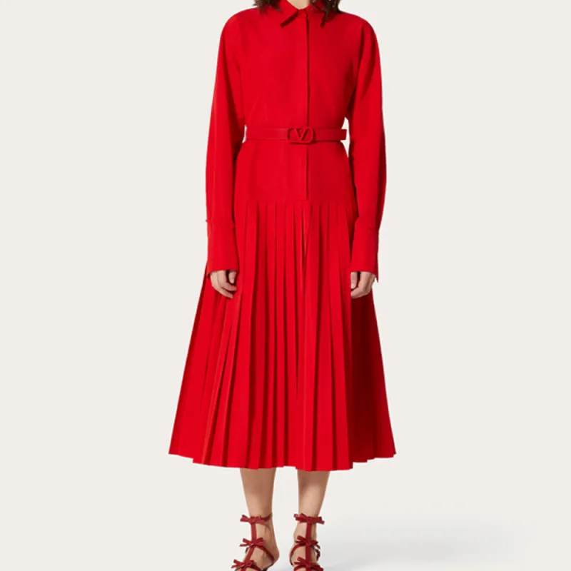 Valentino FW21 Long Sleeved Dress Women's Red-4