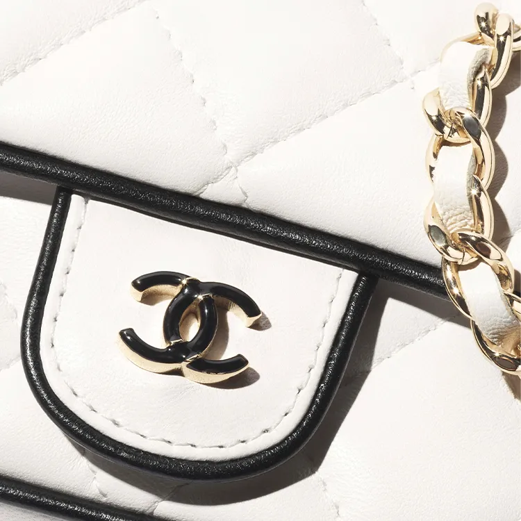 CHANEL Lambskin & Gold Metal Shoulder Bag Regular Women's Black & White-3
