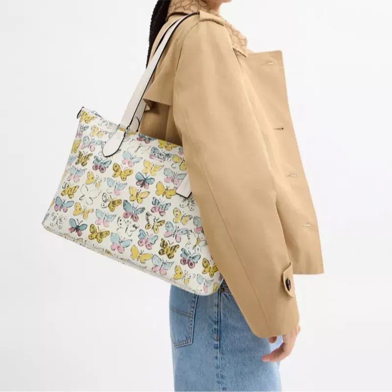 COACH Gallery Coated Canvas Tote Bag, Shopping Bag, Handbag, Shoulder Bag Women's Silver & Chalk-4