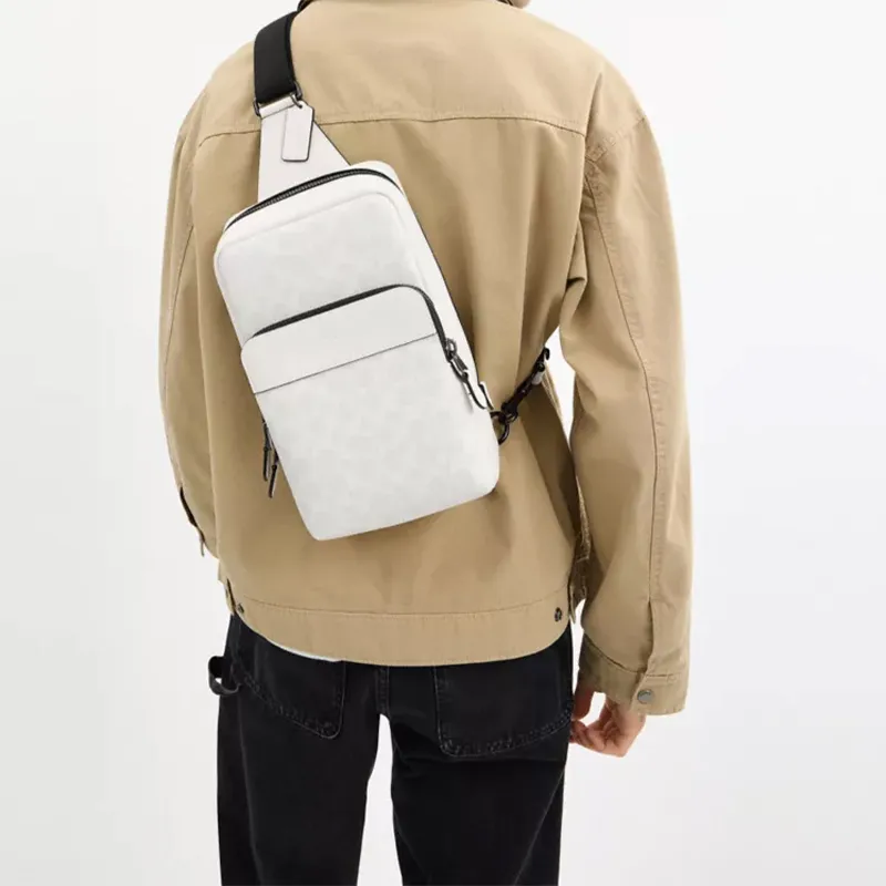 COACH Gotham Coated Canvas With Calfskin Messenger Bag, Crossbody Bag, Sling Bag Small Size Men's White & Black-4