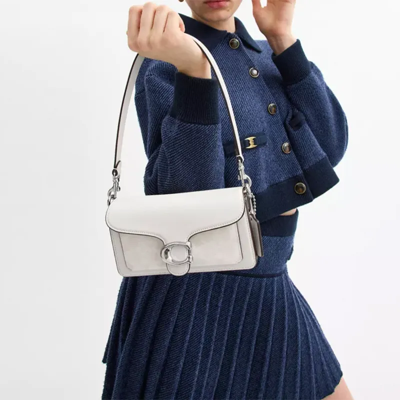 COACH Tabby Coated Canvas With Calfskin Portable Crossbody Bag, Shoulder Bag Small Size Women's White-8
