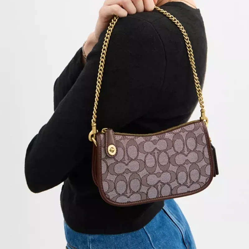 COACH Swinger Recycled Cotton Portable Crossbody Bag, Shoulder Bag Trumpets Women's Brown-4