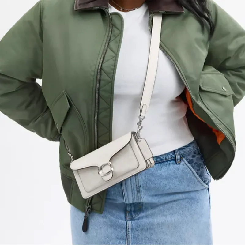 COACH Tabby Coated Canvas With Calfskin Portable Crossbody Bag, Shoulder Bag Small Size Women's White-7