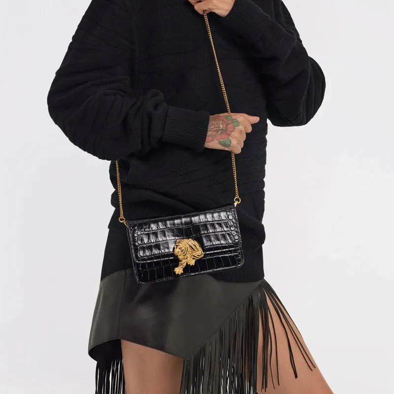 Roberto Cavalli Leather Crossbody Bag Shoulder Bag Women's Black-4