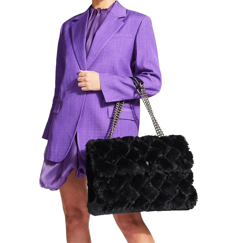 Kurt Geiger London Faux Fur Shoulder Bag Extra Large Women's Black-4
