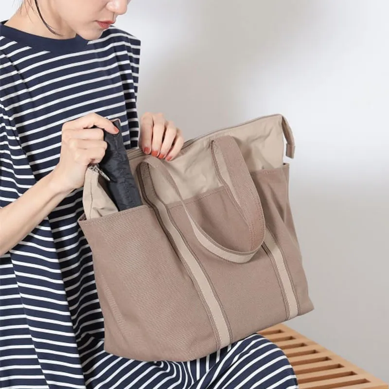 Beams Cotton With Rayon Tote Bag, Shopping Bag, Handbag, Shoulder Bag Women's Light Umber-3