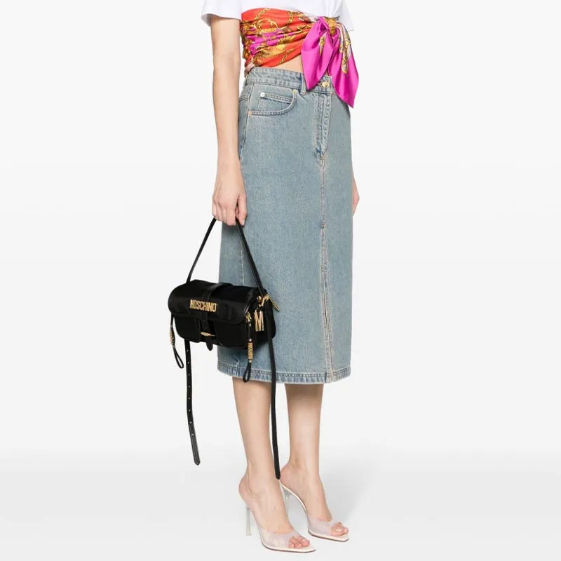 MOSCHINO Cotton And Polyurethane Messenger Bag Shoulder Bag Crossbody Bag Women's Black-4