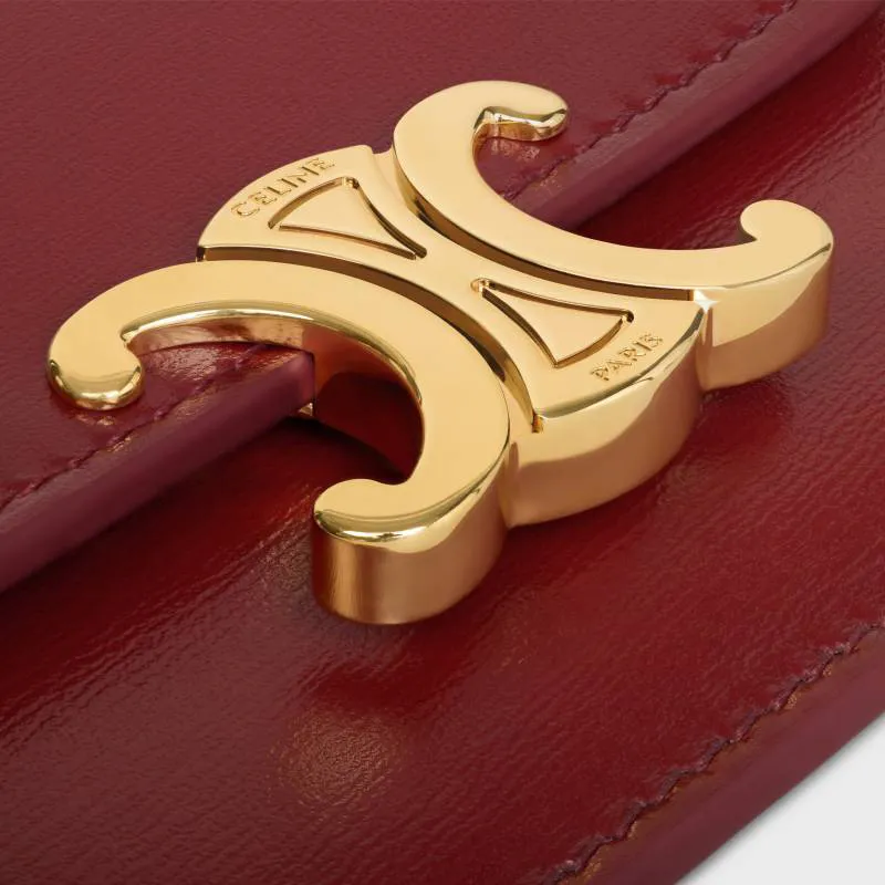 CELINE Calfskin Card Holder Women's Dark Red Gemstone Color-4