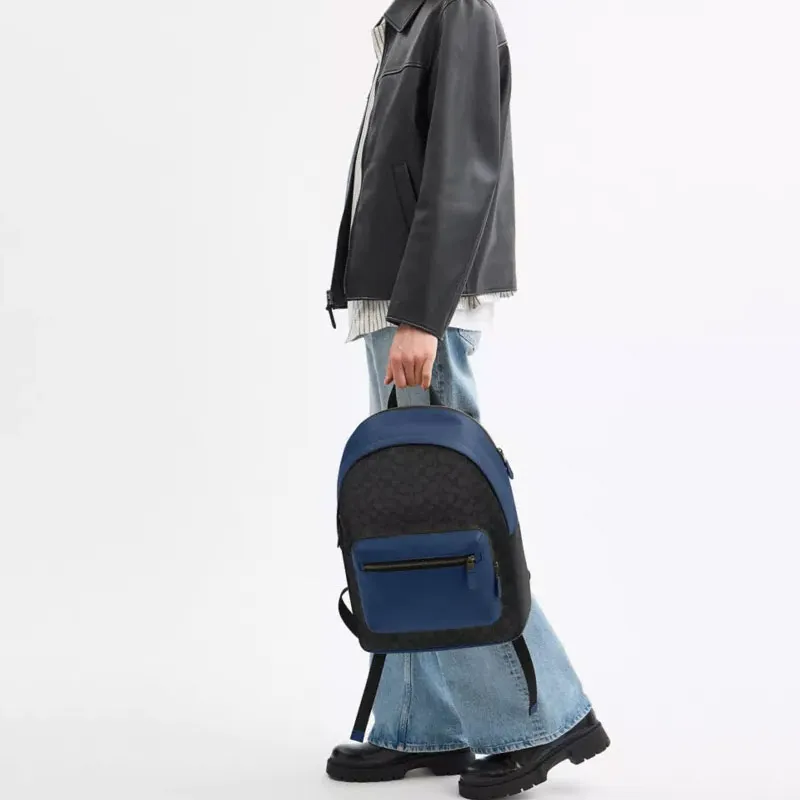 COACH Calfskin Backpack Tubas Men's Charcoal Gray & Dark Blue-4