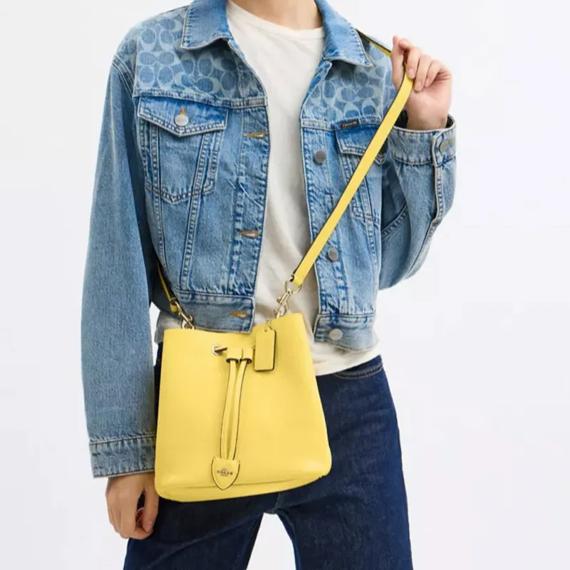 COACH Rowan Leather Bucket Bag, Crossbody, One Shoulder Handbag Trumpets Women's Yellow-6
