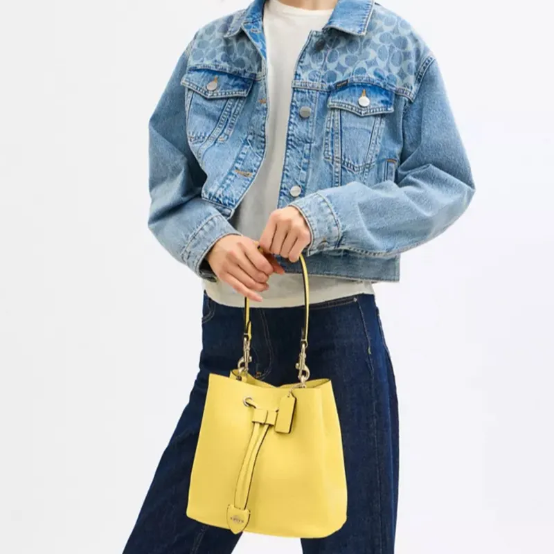COACH Rowan Leather Bucket Bag, Crossbody, One Shoulder Handbag Trumpets Women's Yellow-5