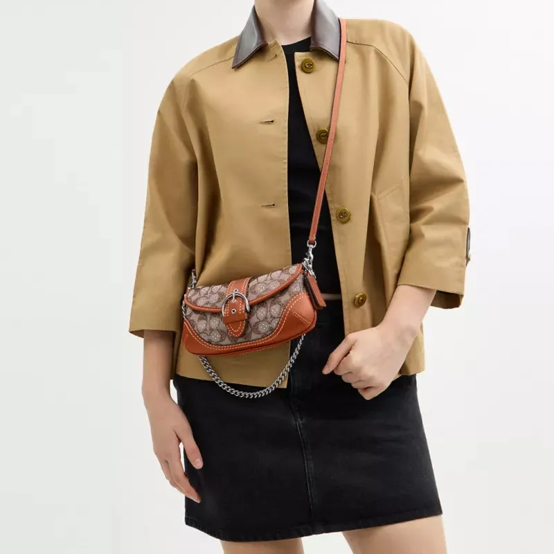 COACH Soho Leather One Shoulder Handbag Medium Size Women's Amber-6