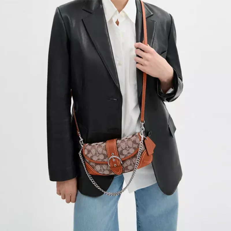 COACH Soho Leather One Shoulder Handbag Medium Size Women's Amber-5