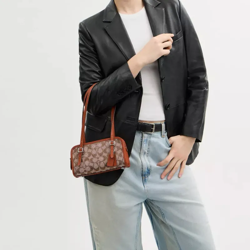 COACH Swinger Leather Handbag, Shoulder Bag Trumpets Women's Amber-6