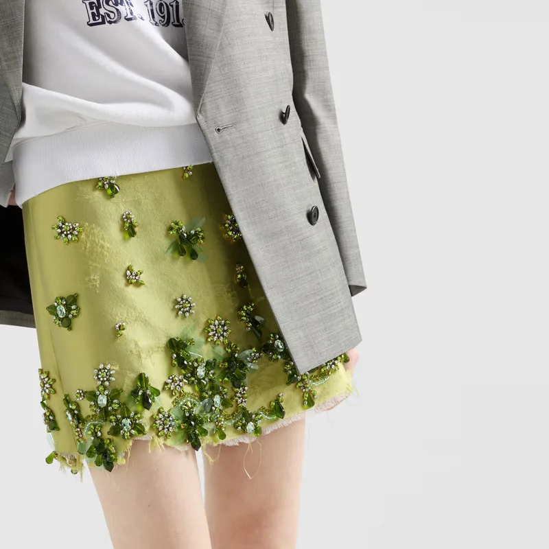 PRADA Embellished Raw-Cut Hem Mini Skirt-2
