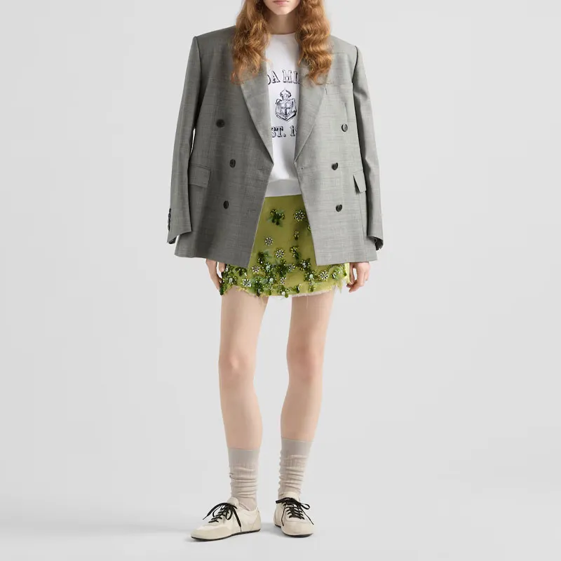 PRADA Embellished Raw-Cut Hem Mini Skirt-1