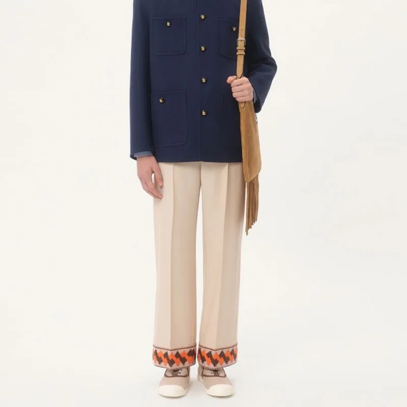 Valentino Pleat Detailed Jacquard Trim Trousers-1