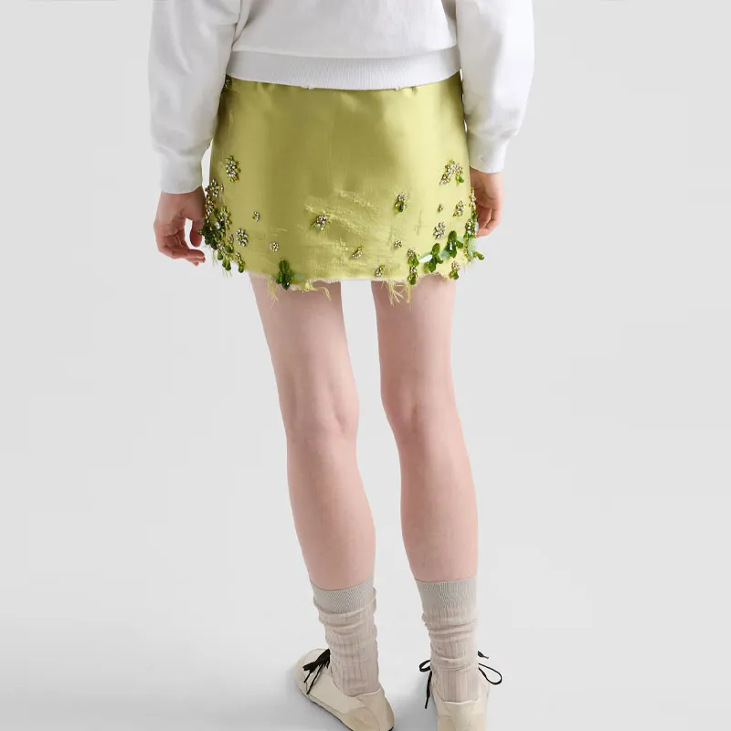 PRADA Embellished Raw-Cut Hem Mini Skirt-3
