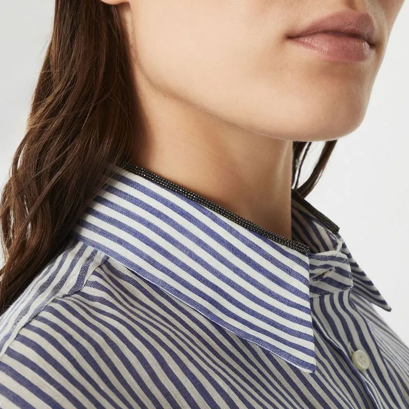 Brunello Cucinelli Monili Trim Striped Long Shirt-5