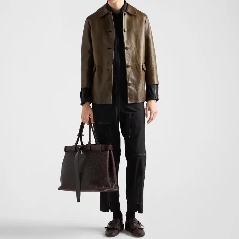 PRADA SS25 Leather Jacket Men's Tea Brown-1