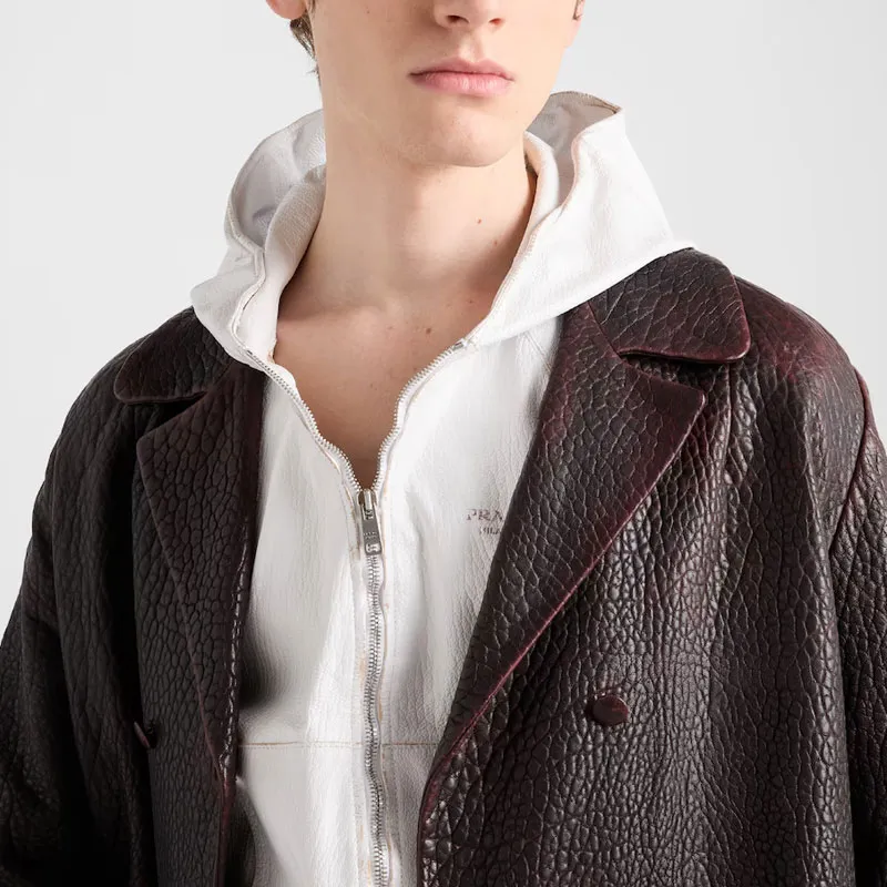 PRADA SS25 Leather Jacket Men's Red Brown-5