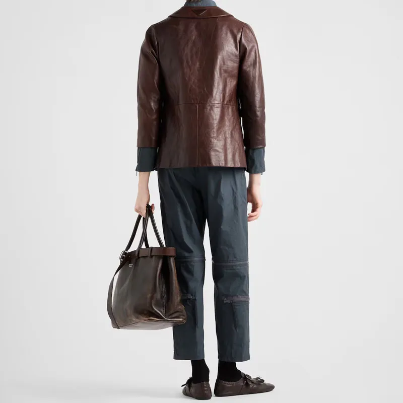 PRADA SS25 Leather Jacket Men's Red Brown-1