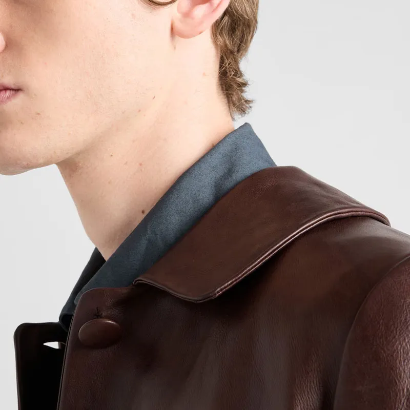 PRADA SS25 Leather Jacket Men's Red Brown-4
