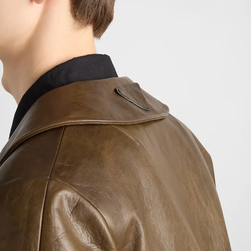 PRADA SS25 Leather Jacket Men's Tea Brown-5