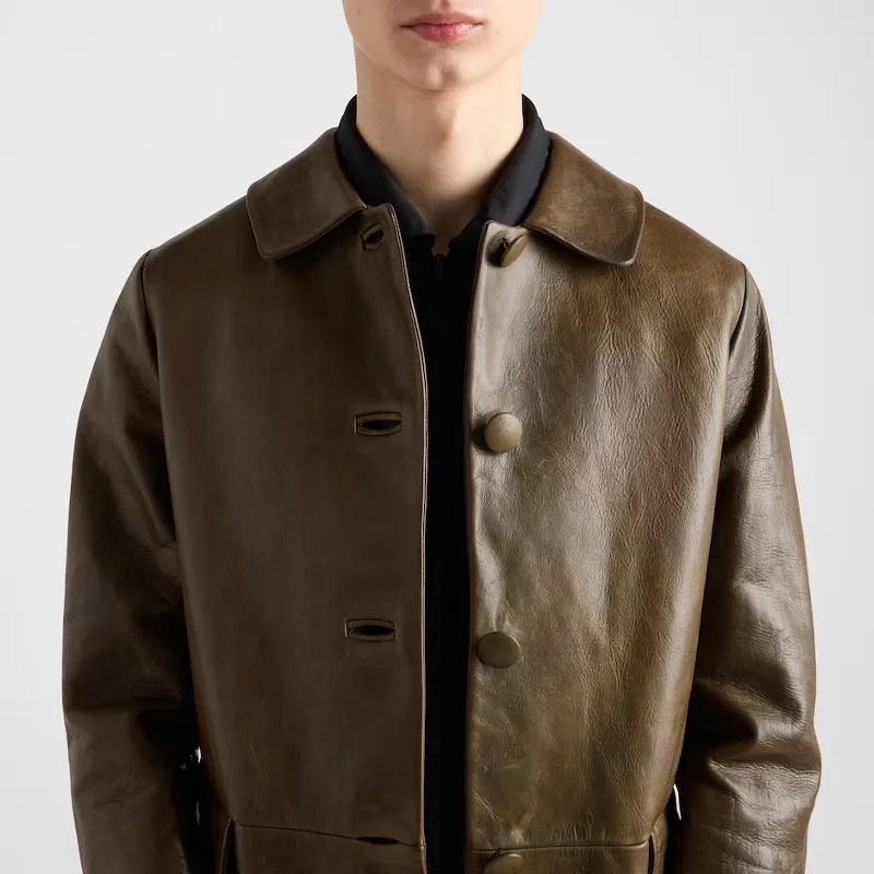 PRADA SS25 Leather Jacket Men's Tea Brown-4