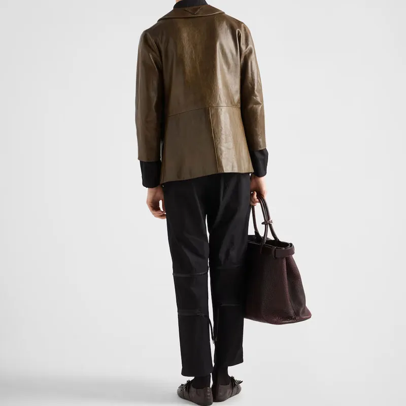 PRADA SS25 Leather Jacket Men's Tea Brown-2