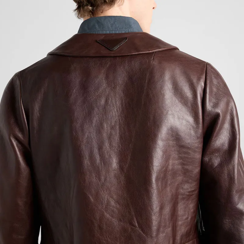 PRADA SS25 Leather Jacket Men's Red Brown-3