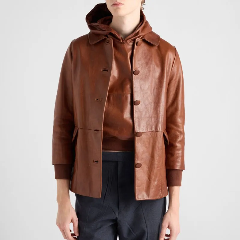 PRADA SS25 Leather Jacket Men's Brown-1
