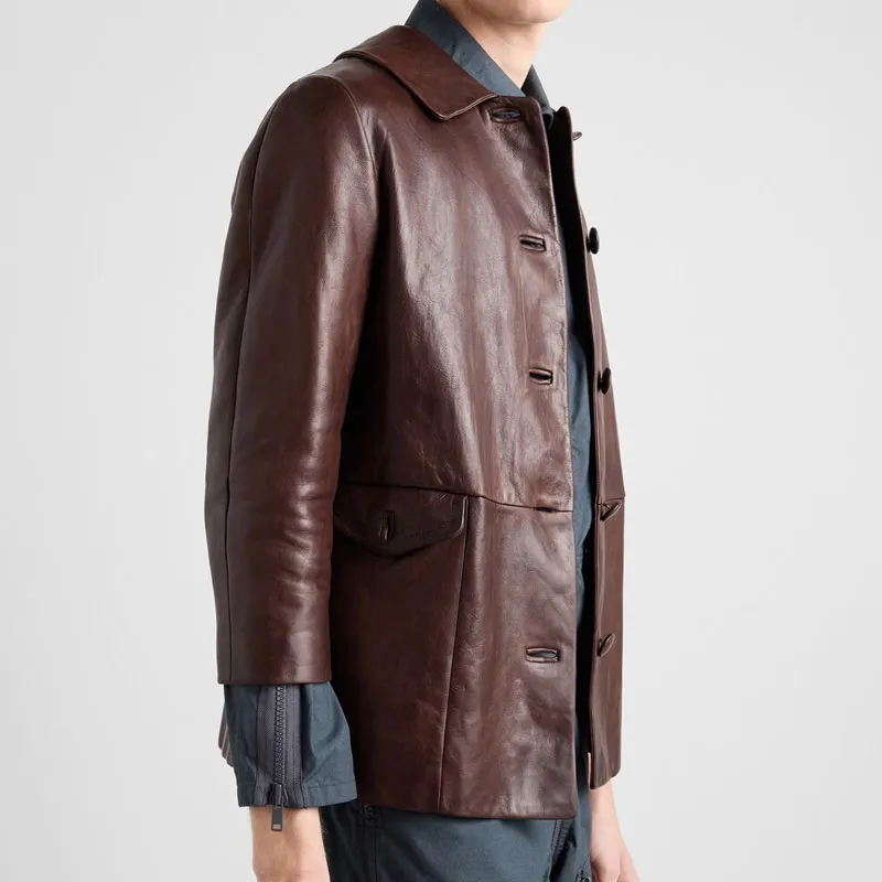 PRADA SS25 Leather Jacket Men's Red Brown-2
