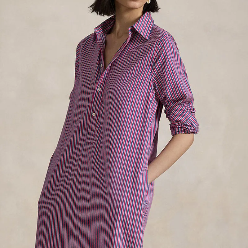 Polo Ralph Lauren SS25 Long-Sleeved Dresses Loose Fit Style Women's Fuchsia-2